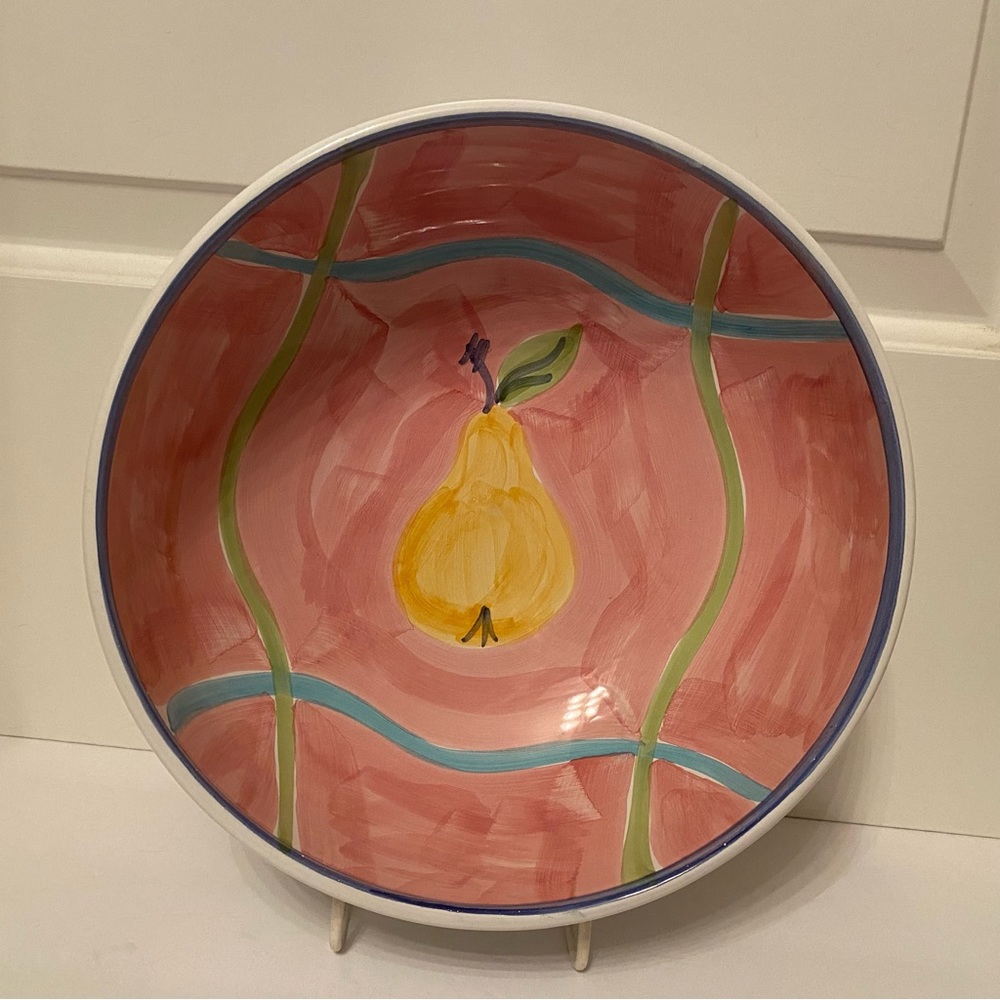 CALECA BOWL ITALY PINK YELLOW PEAR WHITE LARGE PASTA HOME SERVEWARE HANDPAINTED